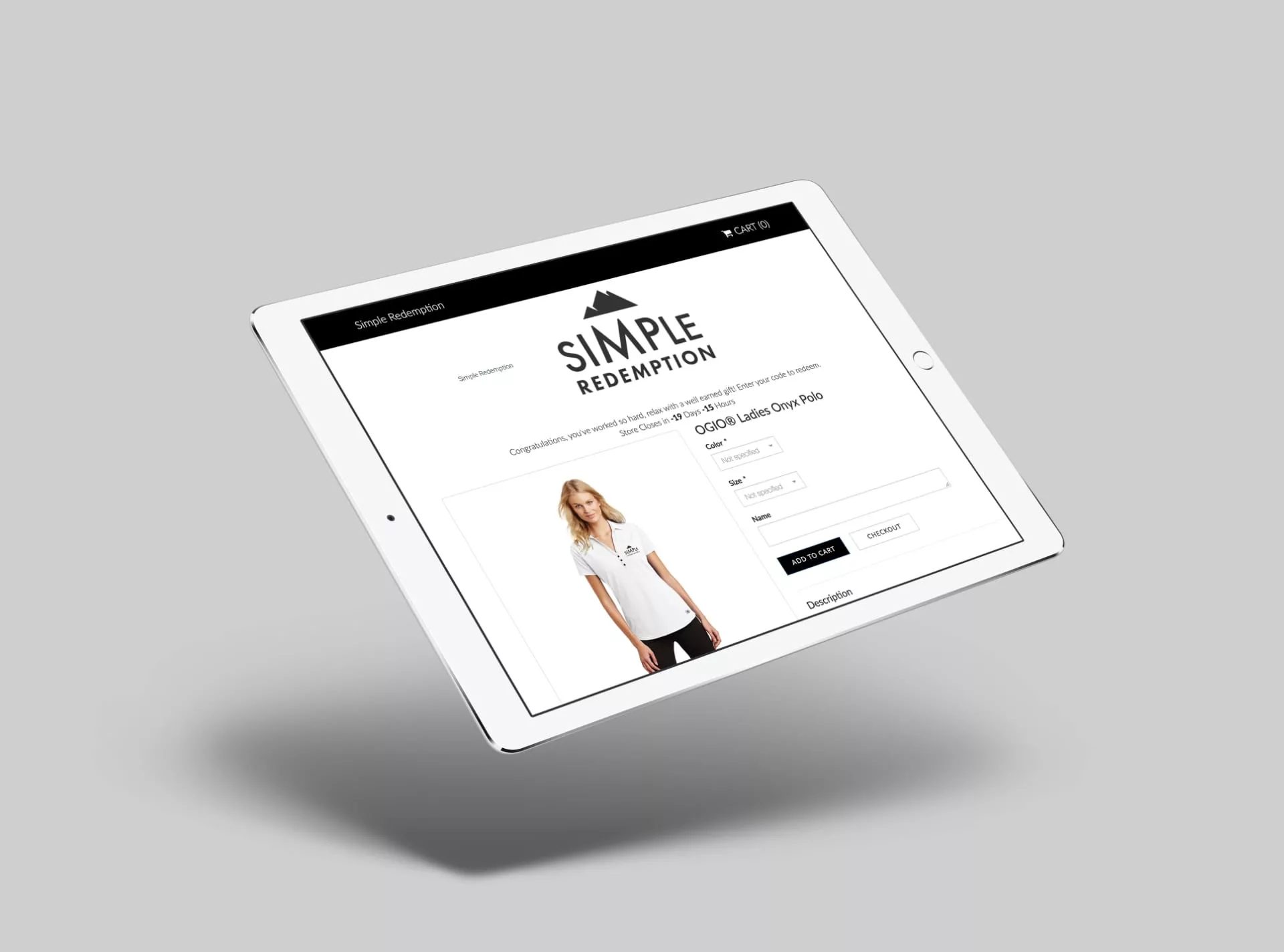 Mockup of the Simple Redemption website on a tablet