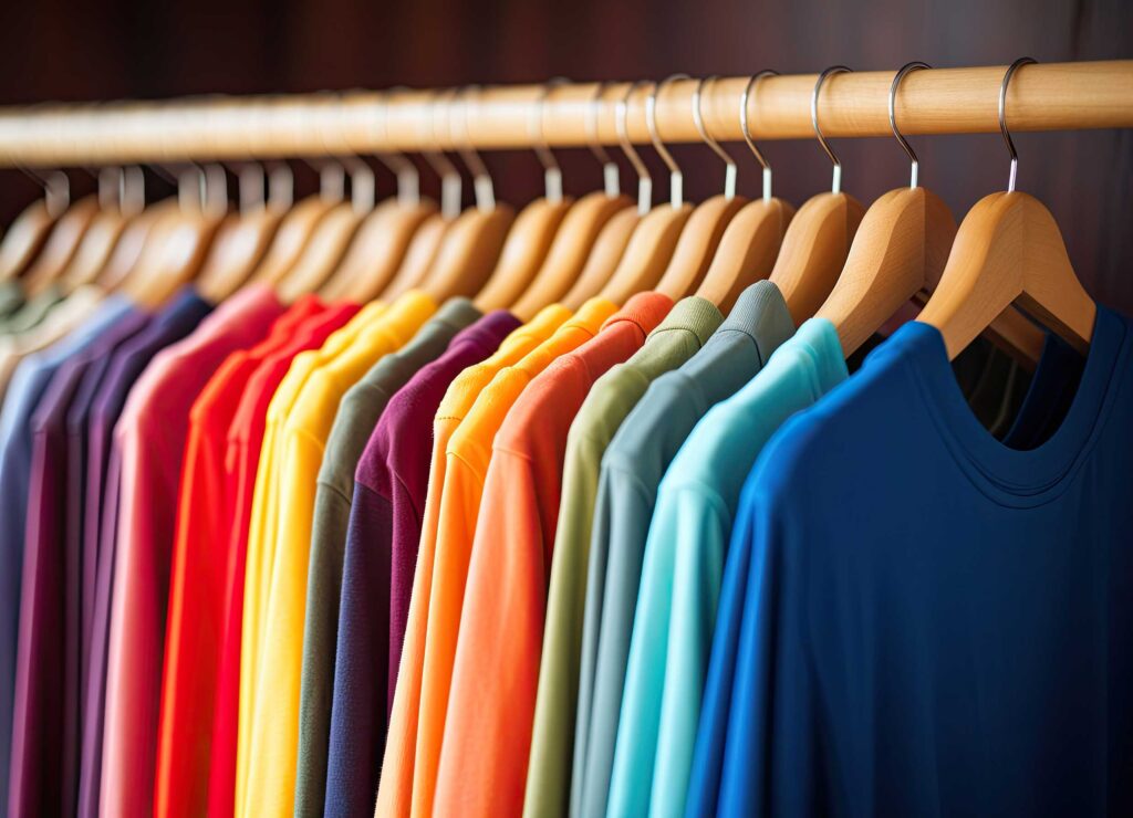 Colorful shirts hanging